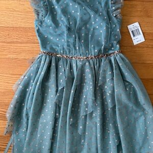 Lilt Teal and Gold Polka Dot Formal Kids Dress size 7/8